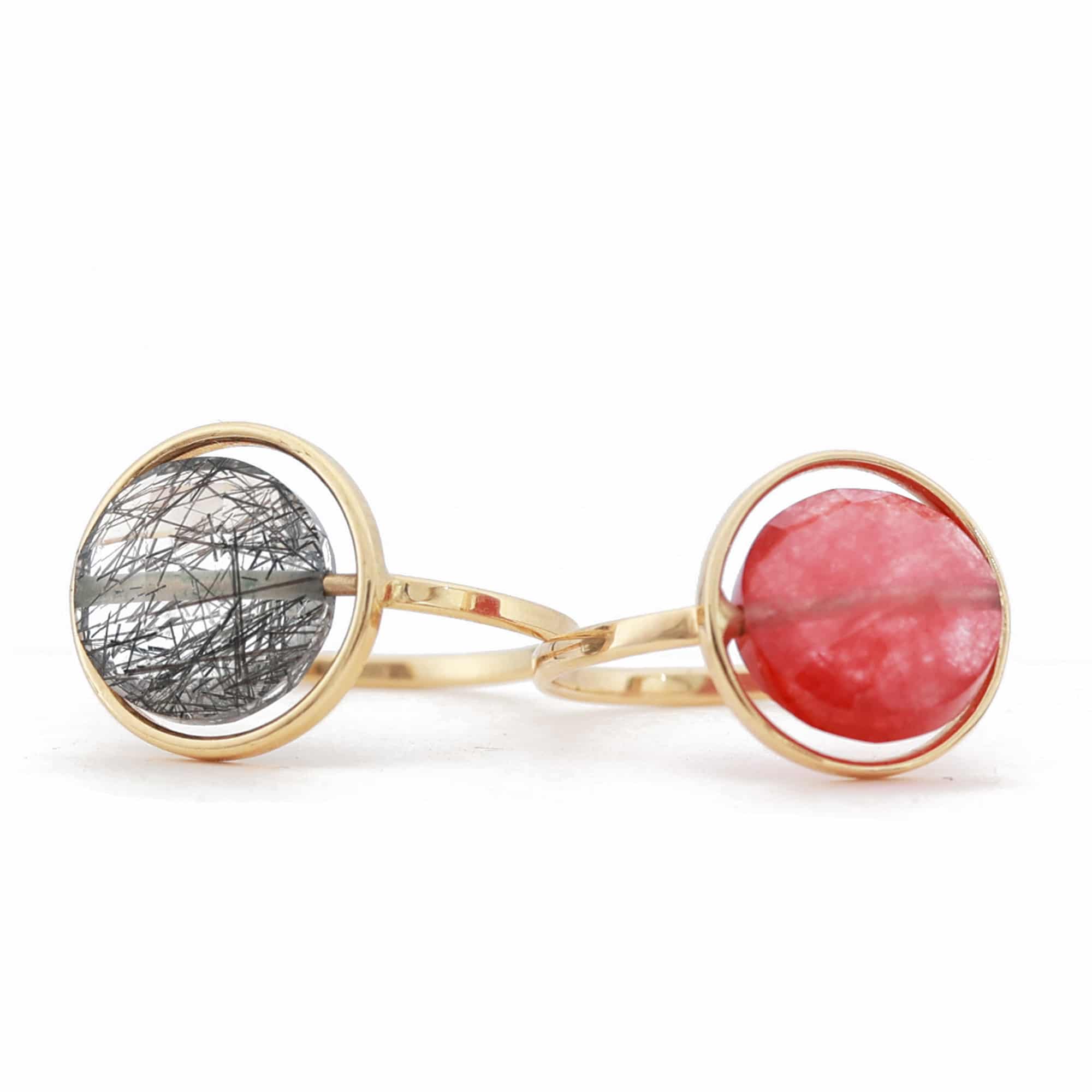 Duo de bagues Petit Regard Quartz Rutile et Quartzite rouge